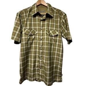 Kuhl Eluxur Men’s Large Green Plaid Shirt Short Sleeve Button Up Pearl Snap